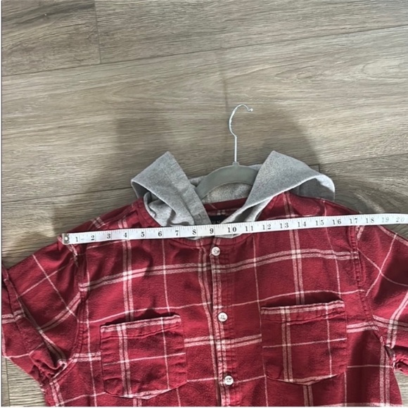 PacSun Red and Gray Plaid Button Down Hoodie Size Large - Picture 7 of 8